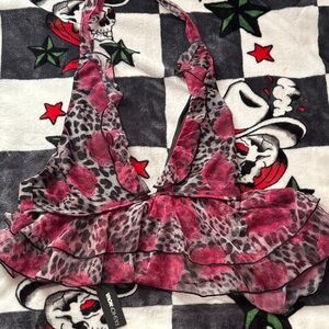 Fashion Nova Pink and Black Leopard Print Halter Top